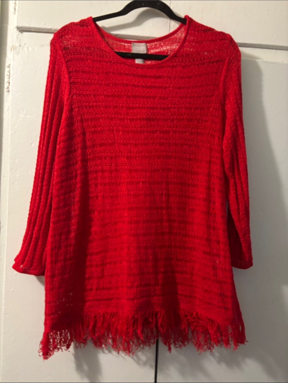 Women’s Red Fringe Hem Lightweight Sweater